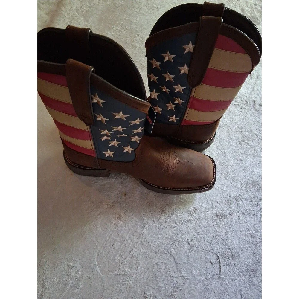 Durango Rebel Patriotic Men Size 11 Pull-On Brown Western Flag Boots